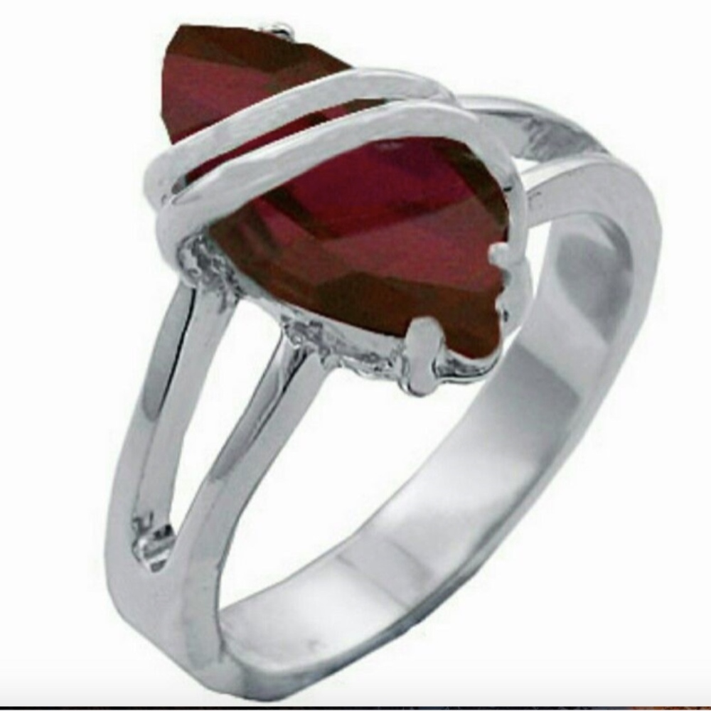 Silver Plated Cocktail Ring Red Cubic Zirconia  Sizes 4,5,6,10  *